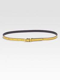 Polished leather with goldtone metal buckle. Width, about .5Made in Italy Polished leather with goldtone metal buckle. Width, about .5Made in Italy
