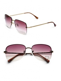 THE LOOKRectangular aviator silhouettePolycarbonate metal framesLogo at templesUV protectionSignature case includedTHE COLORLight gold frames with pink gradient lenses and rhinestone heart detailORIGINMade in France THE LOOKRectangular aviator silhouettePolycarbonate metal framesLogo at templesUV protectionSignature case includedTHE COLORLight gold frames with pink gradient lenses and rhinestone heart detailORIGINMade in France
