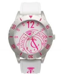 Brighten up the neighborhood with hot pink accents! This Taylor collection watch from Juicy Couture showcases bold colors and signature JC details.