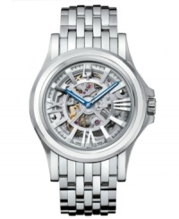 View precision in action. Kirkwood collection watch by Bulova Accutron crafted of seven-row stainless steel bracelet and round case with clear back with curved sapphire crystal. Skeleton dial features silver tone stick indices, royal blue hands and logo. Swiss mechanical Sellita movement. Water resistant to 100 meters. Five-year limited warranty. View precision in action. Kirkwood collection watch by Bulova Accutron crafted of seven-row stainless steel bracelet and round case with clear back with curved sapphire crystal. Skeleton dial features silver tone stick indices, royal blue hands and logo. Swiss mechanical Sellita movement. Water resistant to 100 meters. Five-year limited warranty.