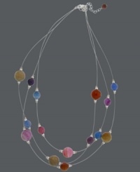 Perfect your look with Brasilian-inspired flair. Avalonia Road's bold and vivacious illusion necklace features multicolored agate beads (27 ct. t.w.) strung from delicate sterling silver strands. Approximate length: 16-1/2 inches + 3-inch extender. Perfect your look with Brasilian-inspired flair. Avalonia Road's bold and vivacious illusion necklace features multicolored agate beads (27 ct. t.w.) strung from delicate sterling silver strands. Approximate length: 16-1/2 inches + 3-inch extender.