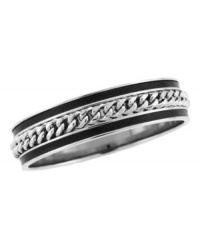 Add some edge with a striking bangle by Vince Camuto. This mixed metal rhodium-plated bracelet features a chain detailed center and sleek leather accents. Approximate diameter: 2-1/2 inches. Add some edge with a striking bangle by Vince Camuto. This mixed metal rhodium-plated bracelet features a chain detailed center and sleek leather accents. Approximate diameter: 2-1/2 inches.