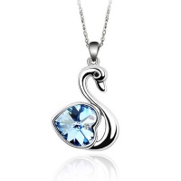 18K White Gold Plated Light Blue Crystal Swan Pendant Necklace, Free 18 Inch Chain 18K White Gold Plated Light Blue Crystal Swan Pendant Necklace, Free 18 Inch Chain