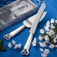 Interlocking hearts design cake knife/server set- 1