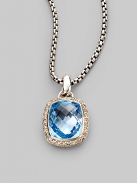 From the Noblesse Collection. An eye-catching faceted blue topaz is edged in pavé diamonds and hangs on a sterling silver cable chain. Blue topaz Diamonds, 0.3 tcw Sterling silver Chain length adjusts from about 16 to 17 Pendant width, about ½ Lobster clasp Made in USA From the Noblesse Collection. An eye-catching faceted blue topaz is edged in pavé diamonds and hangs on a sterling silver cable chain. Blue topaz Diamonds, 0.3 tcw Sterling silver Chain length adjusts from about 16 to 17 Pendant width, about ½ Lobster clasp Made in USA