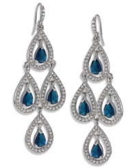 Channel romantic style in sparkling chandeliers. Carolee earrings feature a dramatic cut-out pear design accented by glittering blue glass stones. Crafted in silver tone imitation rhodium mixed metal. Approximate drop: 2-3/4 inches.