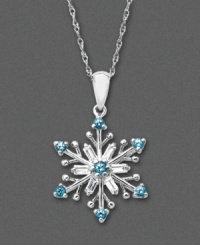 A snowflake to warm your heart on a blustery winter's day. This unique pendant features blue topaz (3/8 ct. t.w.) and white topaz (3/8 ct. t.w.) in a sterling silver setting. Approximate length: 18 inches. Approximate drop: 1 inch. A snowflake to warm your heart on a blustery winter's day. This unique pendant features blue topaz (3/8 ct. t.w.) and white topaz (3/8 ct. t.w.) in a sterling silver setting. Approximate length: 18 inches. Approximate drop: 1 inch.