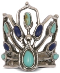 Beautiful plumage. This peacock-inspired ring from Lucky Brand flaunts semi-precious reconstituted turquoise and lapis stones. Set in silver tone mixed metal. Size 7. Beautiful plumage. This peacock-inspired ring from Lucky Brand flaunts semi-precious reconstituted turquoise and lapis stones. Set in silver tone mixed metal. Size 7.