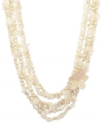 A natural delight. White and pink-hues adorn this stunning, multi-strand flower necklace. Crafted in sterling silver with pink cultured freshwater pearls (6-7 mm), pink shells and rose quartz (440 ct. t.w.). Approximate length: 18 inches. A natural delight. White and pink-hues adorn this stunning, multi-strand flower necklace. Crafted in sterling silver with pink cultured freshwater pearls (6-7 mm), pink shells and rose quartz (440 ct. t.w.). Approximate length: 18 inches.