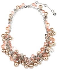 With blush tones and shimmering crystals, Givenchy's collar necklace is a versatile creation. Features glass cubic zirconia, silk glass and glass pearls. Crafted in silver tone imitation rhodium mixed metal. Approximate length: 16 inches + 3-inch extender.