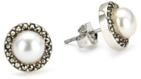 Judith Jack Sterling Silver Freshwater Pearl with Marcasite Pave Button Earrings Judith Jack Sterling Silver Freshwater Pearl with Marcasite Pave Button Earrings