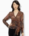 Lauren Ralph Lauren's flowing silk blouse is crafted in a flattering wrap silhouette for breezy, feminine appeal.
