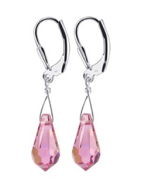Sterling Silver Teardrop Pink Crystals Earrings Made with Swarovski Elements
