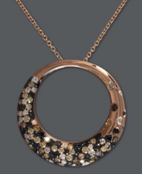 A chic confetti-inspired circle of color. EFFY Collection's dazzling open-cut pendant features round-cut white diamonds (1/6 ct. t.w.), champagne diamonds (1/2 ct. t.w.) and black diamonds (3/8 ct. t.w.). Setting and chain crafted in 14k rose gold. Approximate length: 18 inches. Approximate drop: 1 inch. A chic confetti-inspired circle of color. EFFY Collection's dazzling open-cut pendant features round-cut white diamonds (1/6 ct. t.w.), champagne diamonds (1/2 ct. t.w.) and black diamonds (3/8 ct. t.w.). Setting and chain crafted in 14k rose gold. Approximate length: 18 inches. Approximate drop: 1 inch.