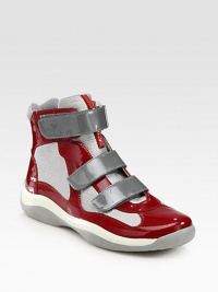 The essence of modern design, shaped in a mix of sleek patent leather and comfortable nylon with Velcro® flaps for easy off and on. Velcro closuresPadded insoleRubber soleImported The essence of modern design, shaped in a mix of sleek patent leather and comfortable nylon with Velcro® flaps for easy off and on. Velcro closuresPadded insoleRubber soleImported