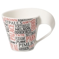 Distinguished by a bold sweeping handle that's both ergonomic and elegant, Villeroy & Boch's iconic New Wave Café espresso cup is decorated with whimsical phrases depicting attractions in the great European cities of Rome, London or Paris. Distinguished by a bold sweeping handle that's both ergonomic and elegant, Villeroy & Boch's iconic New Wave Café espresso cup is decorated with whimsical phrases depicting attractions in the great European cities of Rome, London or Paris.