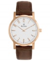 A classic men's watch from Bulova with a warm touch of rose-gold.