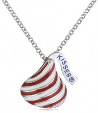 Hershey Jewelry Sterling Silver Medium Flat Back Kiss Enamel Candy Cane Pendant Necklace
