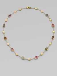 Beautiful sapphires in a multitude of colors set in radiant, hand engraved, 18k gold on a delicate link chain. Multi-color sapphires18k goldLength, about 18Lobster clasp closureMade in Italy Beautiful sapphires in a multitude of colors set in radiant, hand engraved, 18k gold on a delicate link chain. Multi-color sapphires18k goldLength, about 18Lobster clasp closureMade in Italy