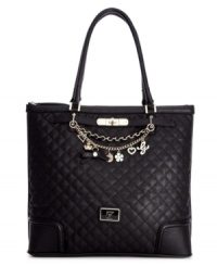Find the one you've been waiting for with the Amour tote from GUESS. Shiny goldtone hardware and fun charm & chain detailing give glam appeal to this adorable design. Find the one you've been waiting for with the Amour tote from GUESS. Shiny goldtone hardware and fun charm & chain detailing give glam appeal to this adorable design.