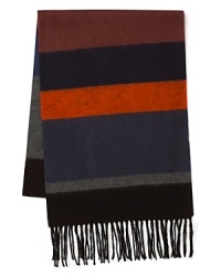This polished scarf adds distinction to your attire with a color block stripe pattern and fringed edges for a little flair. A cold weather essential from The Men's Store at Bloomingdale's.