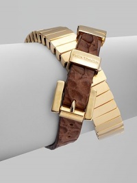 Supple, textured leather and radiant goldtone bar links in a chic, double-wrap design. Goldtone metalLeatherLength, about 14.5 to 16.5 adjustableBuckle closureImported Supple, textured leather and radiant goldtone bar links in a chic, double-wrap design. Goldtone metalLeatherLength, about 14.5 to 16.5 adjustableBuckle closureImported