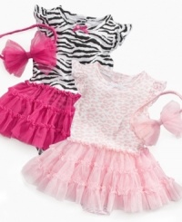 Time to get wild! She'll sport exotic print with ease in one of these frilly tutu-dresses from First Impressions. Time to get wild! She'll sport exotic print with ease in one of these frilly tutu-dresses from First Impressions.