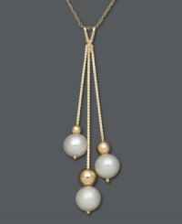 Elaborate your look. Belle de Mer's flowing v-shaped pendant combines three cultured freshwater pearls (6-7 mm) on a delicate 14k gold chain with matching beaded accents. Approximate length: 18 inches. Approximate drop: 1-3/10 inches, 1-1/2 inches and 2 inches. Elaborate your look. Belle de Mer's flowing v-shaped pendant combines three cultured freshwater pearls (6-7 mm) on a delicate 14k gold chain with matching beaded accents. Approximate length: 18 inches. Approximate drop: 1-3/10 inches, 1-1/2 inches and 2 inches.