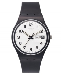Forever in style: a classic Swatch watch in black and white from the Once Again collection. Forever in style: a classic Swatch watch in black and white from the Once Again collection.