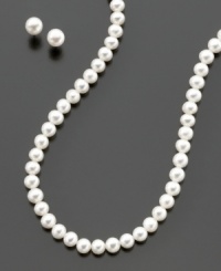 The perfect pairing for timeless sophistication: this pearl set includes a cultured freshwater pearl necklace (5-6 mm) measuring 18 inches with a sterling silver clasp and cultured freshwater pearl earrings (5-6 mm) with sterling silver posts. The perfect pairing for timeless sophistication: this pearl set includes a cultured freshwater pearl necklace (5-6 mm) measuring 18 inches with a sterling silver clasp and cultured freshwater pearl earrings (5-6 mm) with sterling silver posts.