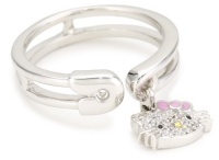 Hello Kitty by Simmons Jewelry Co. Hammered Disc White Rhodium White Rhodium Plated with Swarovski Crystal Pave Charm Ring, Size 7 Hello Kitty by Simmons Jewelry Co. Hammered Disc White Rhodium White Rhodium Plated with Swarovski Crystal Pave Charm Ring, Size 7