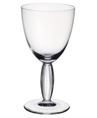 Bring contemporary refreshment to casual country tables with the New Cottage goblet. The ridged stem separates a smooth bowl and base for a uniquely balanced look. Bring contemporary refreshment to casual country tables with the New Cottage goblet. The ridged stem separates a smooth bowl and base for a uniquely balanced look.
