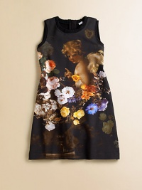 Classic shift dress is defined by a colorful, floral angel print and gathered neckline.Gathered round necklineSleevelessConcealed back zipperPatch pocketShift silhouetteCotton/elastane/silkDry cleanMade in Italy Classic shift dress is defined by a colorful, floral angel print and gathered neckline.Gathered round necklineSleevelessConcealed back zipperPatch pocketShift silhouetteCotton/elastane/silkDry cleanMade in Italy