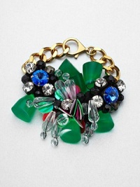 A statement piece with a bold kaleidoscope of colorful stones, beads and trim on a link chain. Resin and glass stones, beads and trimGoldtoneLength, about 7.5Lobster clasp closureMade in Italy A statement piece with a bold kaleidoscope of colorful stones, beads and trim on a link chain. Resin and glass stones, beads and trimGoldtoneLength, about 7.5Lobster clasp closureMade in Italy