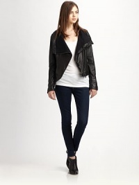EXCLUSIVELY AT SAKS.COM. Overwhelmingly cool leather jacket with asymmetrical zippers can also be worn as a rocker-chic vest. Oversized collar with snap closuresZippered shoulders; removable long sleevesAsymmetrical front zipperZippered slash pocketsRib-knit back hemFully linedAbout 22 from shoulder to hemLeatherDry clean with leather specialistImportedModel shown is 5'10 (177cm) wearing US size Small. EXCLUSIVELY AT SAKS.COM. Overwhelmingly cool leather jacket with asymmetrical zippers can also be worn as a rocker-chic vest. Oversized collar with snap closuresZippered shoulders; removable long sleevesAsymmetrical front zipperZippered slash pocketsRib-knit back hemFully linedAbout 22 from shoulder to hemLeatherDry clean with leather specialistImportedModel shown is 5'10 (177cm) wearing US size Small.