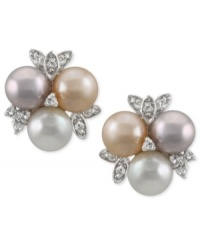 Clustered chic. Multicolored cultured freshwater pearls (7-7-1/2 mm) and white topaz (1/3 ct. t.w.) come together for a stunning effect in this pair of sterling silver earrings. Approximate diameter: 5/8 inch. Clustered chic. Multicolored cultured freshwater pearls (7-7-1/2 mm) and white topaz (1/3 ct. t.w.) come together for a stunning effect in this pair of sterling silver earrings. Approximate diameter: 5/8 inch.