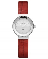 Lipstick-kissed color adds flirty appeal to this leather watch from Skagen Denmark. Lipstick-kissed color adds flirty appeal to this leather watch from Skagen Denmark.
