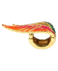 A whimsical wing ring with vibrant pops of color. This high flying mixed metal design from RACHEL Rachel Roy features gold-plating, glass stone accents and a stretch fit. A whimsical wing ring with vibrant pops of color. This high flying mixed metal design from RACHEL Rachel Roy features gold-plating, glass stone accents and a stretch fit.