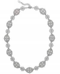 360 degrees of elegance. Eliot Danori's all-around Ella necklace features intricate detail and glistening glass crystals. Set in rhodium-plated mixed metal. Approximate length: 16 inches + 2-inch extender. 360 degrees of elegance. Eliot Danori's all-around Ella necklace features intricate detail and glistening glass crystals. Set in rhodium-plated mixed metal. Approximate length: 16 inches + 2-inch extender.