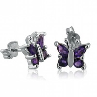 Sterling Silver Amethyst Butterfly Earrings .75ct tgw