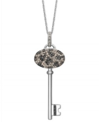 Snap up the must-have style of the season with a glittering, key pendant. Necklace features a spotted leopard design made of round-cut champagne diamonds (1/3 ct. t.w.) and black diamonds (1/5 ct. t.w.) with white diamond accents. Setting and chain crafted in sterling silver. Approximate length: 18 inches. Approximate drop: 2 inches.