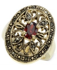 Captivate with this ring from City by City. Crafted from gold-tone mixed metal, the ring features an ornate filigree design and glass accent in the center. Sizes: 6/7/8/9 Captivate with this ring from City by City. Crafted from gold-tone mixed metal, the ring features an ornate filigree design and glass accent in the center. Sizes: 6/7/8/9
