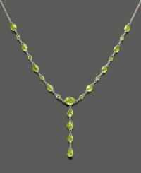 Shine bright with this gorgeous 14k white gold necklace featuring peridot (7-3/4 ct. t.w.) in round, heart and oval cuts. Approximate length: 17 inches. Approximate drop: 1-1/4 inch. Shine bright with this gorgeous 14k white gold necklace featuring peridot (7-3/4 ct. t.w.) in round, heart and oval cuts. Approximate length: 17 inches. Approximate drop: 1-1/4 inch.
