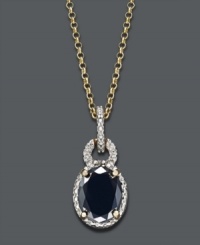 Elegance that transitions from day to evening. Victoria Townsend's polished pendant features an oval-cut sapphire (2-1/5 ct. t.w.) surrounded by an intricate, keyhole pattern of sparkling diamond accents. Setting and chain crafted in 18k gold over sterling silver. Approximate length: 18 inches. Approximate drop: 8/10 inch. Elegance that transitions from day to evening. Victoria Townsend's polished pendant features an oval-cut sapphire (2-1/5 ct. t.w.) surrounded by an intricate, keyhole pattern of sparkling diamond accents. Setting and chain crafted in 18k gold over sterling silver. Approximate length: 18 inches. Approximate drop: 8/10 inch.