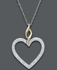 Dazzle her with true sentiment. This stunning pendant features an adorable heart shape decorated with sparkling, round-cut diamonds. Set in sterling silver and 14k gold. Approximate length: 18 inches. Approximate drop: 1 inch. For every Touch of Life™ item sold at Macy's now through March 31, 2012, Universal Pacific Diamonds & Jewelry LLC will donate $5 to the American Heart Association in support of The Go Red for Women campaign with a minimum donation of $15,000. Dazzle her with true sentiment. This stunning pendant features an adorable heart shape decorated with sparkling, round-cut diamonds. Set in sterling silver and 14k gold. Approximate length: 18 inches. Approximate drop: 1 inch. For every Touch of Life™ item sold at Macy's now through March 31, 2012, Universal Pacific Diamonds & Jewelry LLC will donate $5 to the American Heart Association in support of The Go Red for Women campaign with a minimum donation of $15,000.