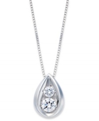 A drop of sparkle adds just the right touch. This exquisite teardrop-shaped pendant features two round-cut diamonds stations (1/4 ct. t.w.) in 14k white gold. Approximate length: 18 inches. Approximate drop: 1/2 inch. A drop of sparkle adds just the right touch. This exquisite teardrop-shaped pendant features two round-cut diamonds stations (1/4 ct. t.w.) in 14k white gold. Approximate length: 18 inches. Approximate drop: 1/2 inch.