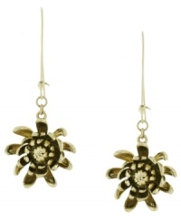 Trendy threader style adds a breezy touch to any look. Jessica Simpson's flower drop earrings are crafted in gold tone mixed metal with intricate, realistic-looking petals. Approximate drop: 2-1/2 inches. Trendy threader style adds a breezy touch to any look. Jessica Simpson's flower drop earrings are crafted in gold tone mixed metal with intricate, realistic-looking petals. Approximate drop: 2-1/2 inches.
