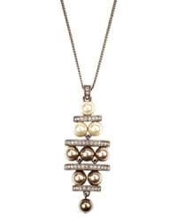 Amp up your glamour factor in Givenchy's stunning y-shaped pendant. Crafted in brown gold-plated mixed metal, pendant features glass pearls in blush and white tones. Approximate length: 16 inches + 3-inch extender. Approximate drop: 2-9/10 inches.
