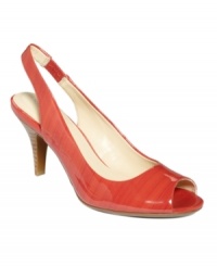 Treat your shoe collection to a warm-weather makeover. The Kourtney slingback pumps by Calvin Klein are a delicious choice with the high shine of their patent finish. Treat your shoe collection to a warm-weather makeover. The Kourtney slingback pumps by Calvin Klein are a delicious choice with the high shine of their patent finish.