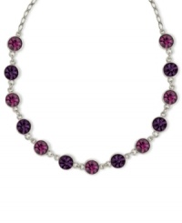 Fuchsia for the true fashionista. 2028's strand necklace incorporates fuchsia czech stones set in circular pendants. Crafted in silver tone mixed metal. Approximate length: 16 inches + 3-inch extender.